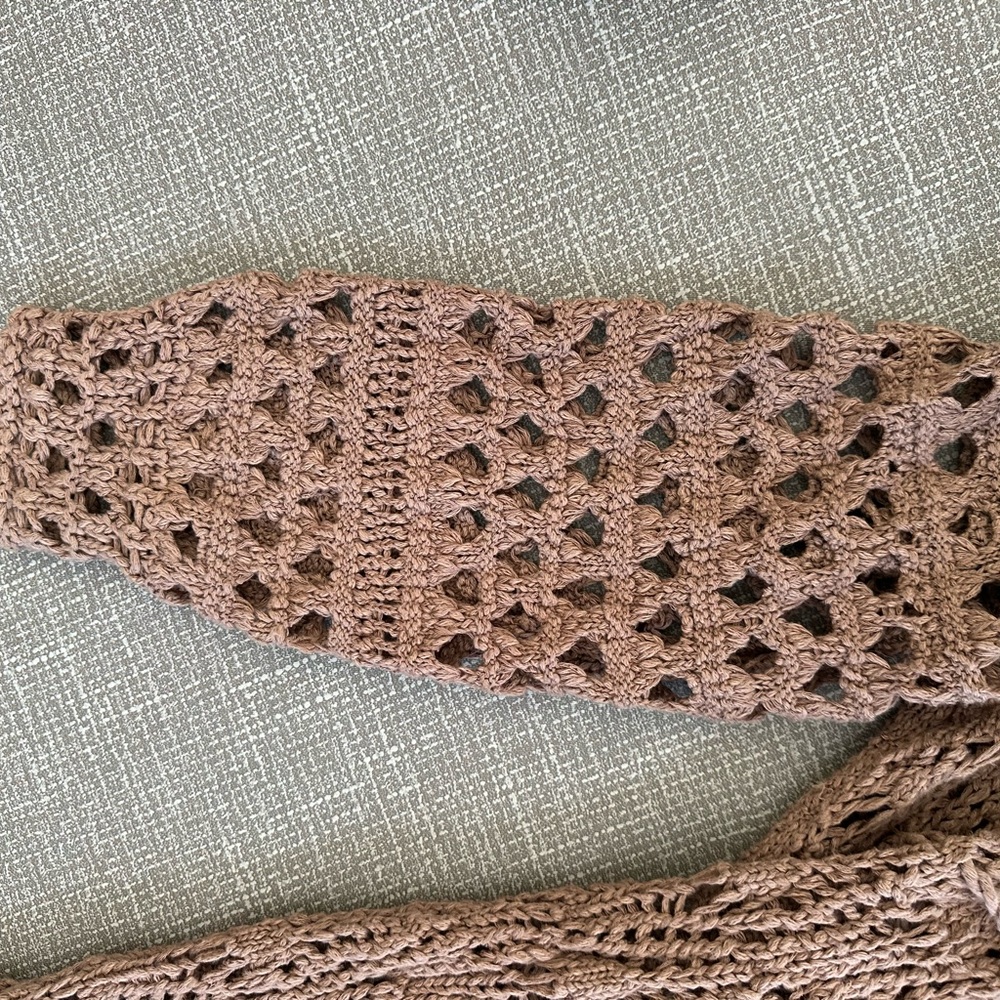 Free People Mauve Open-Knit Long Cardigan – Boardwalk Brown – Size Small (NWT) - Picture 7 of 12